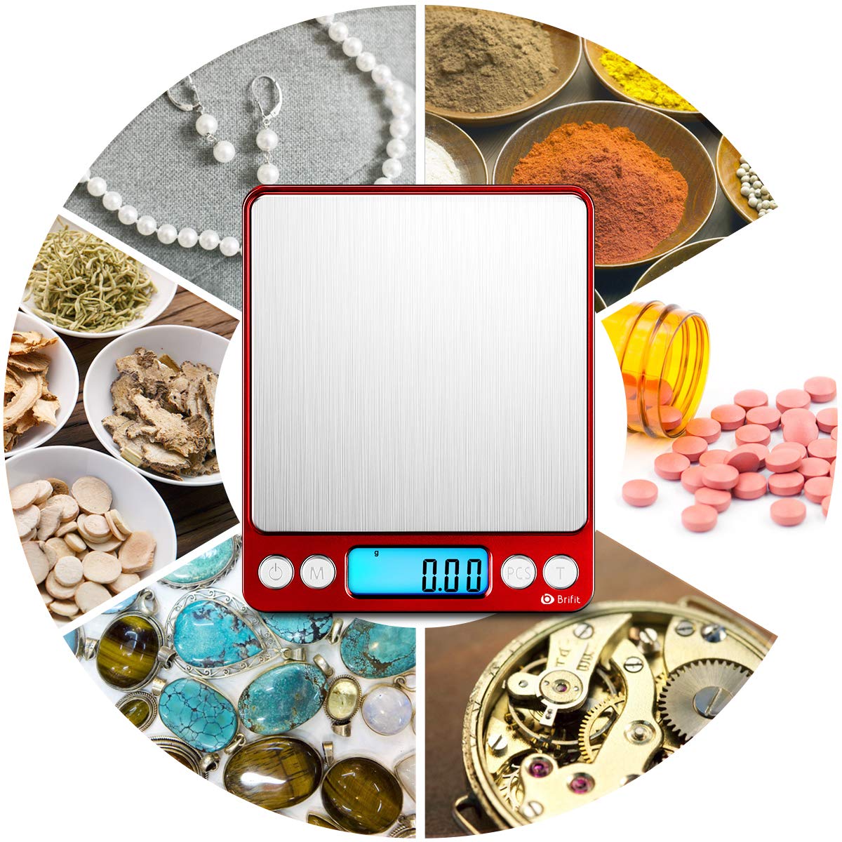 (Upgraded) AMIR Digital Kitchen Scale, 500g Mini Pocket Jewelry Scale, Food Scale, Coffee Scale, Back-Lit LCD Display, 2 Trays, 6 Units, Auto Off, Tare, PCS, Stainless Steel (Batteries Included)