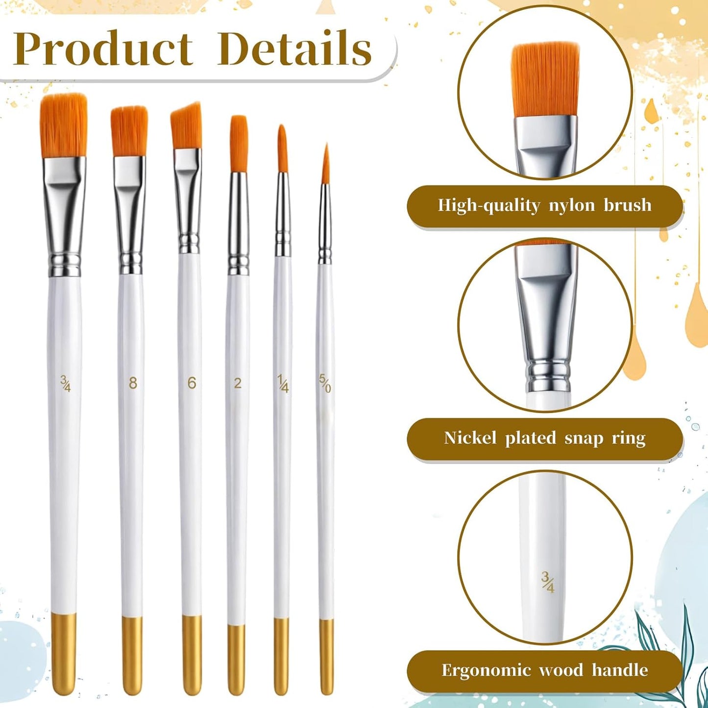 6PCS Cake Painting Brushes Set, Food Baking Painting Brush Cake Decoration Tools Soft Cakes Decorating Brushes for Pastry Cookie Cakes Fondant Decoration (White)