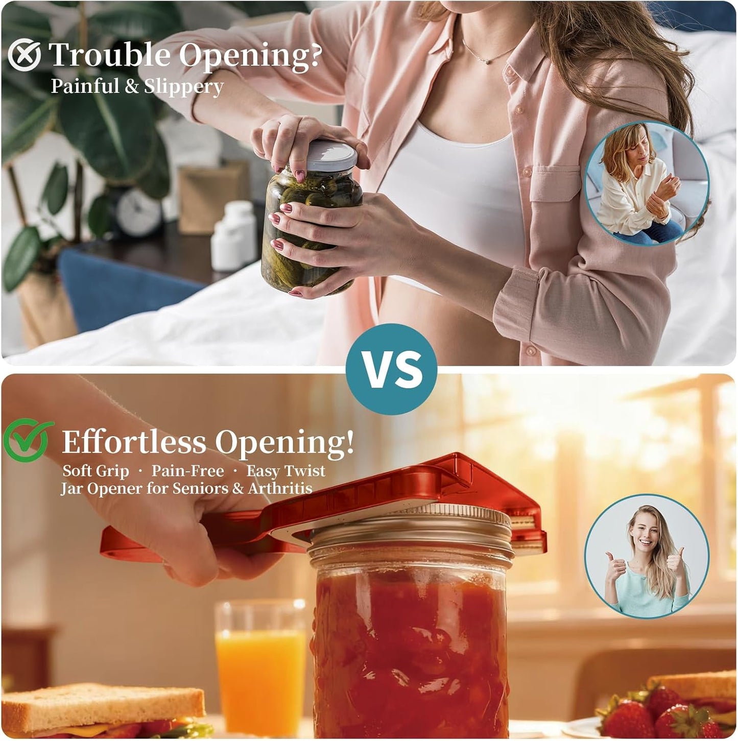 Jar Opener for Weak Hands & Seniors with Arthritis – Easy Twist-Off Lid & Bottle Opener – Ergonomic Non-Slip Handle, Unique Kitchen Gadget & Ideal Christmas Gift for Elderly, Women & Men (Gray)