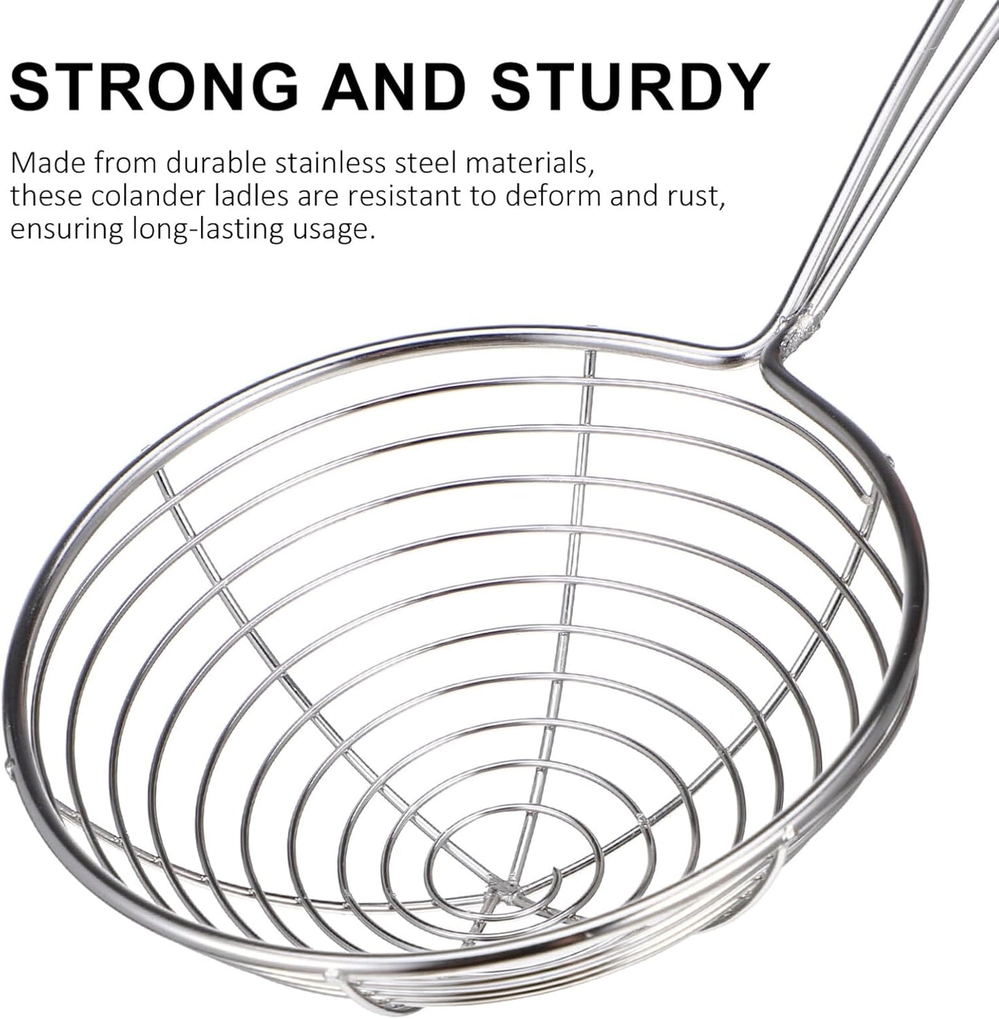 Kichvoe Stainless Steel Wire Strainer Set of 3, Non-Slip Skimmer Ladle with Handle for Cooking, Metal Pasta Spoon for Fries & Seafood Party