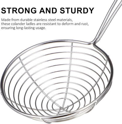 Kichvoe Stainless Steel Wire Strainer Set of 3, Non-Slip Skimmer Ladle with Handle for Cooking, Metal Pasta Spoon for Fries & Seafood Party