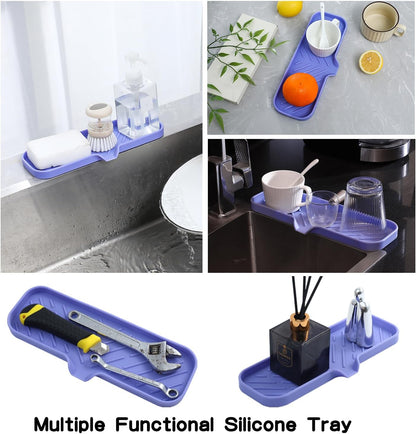 MicoYang Silicone Soap Dish with Drain Spout, Self-Draining Sink Organizer Tray for Bathroom and Kitchen, Sponges, Dispensers and Soap Holder, Non-Slip and Dishwasher Safe, Black (Compact, 4.9"×3.2")