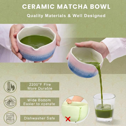 Matcha Whisk Set ,7 Pcs Matcha Set, Matcha Kit for Ceremony, Tradition Tea Set for Making Breakfast/Latte, with 20 OZ Bowl(Chawan)/Whisk and Holder, Valentine's Day Gift for Family/Friend Tea Lovers
