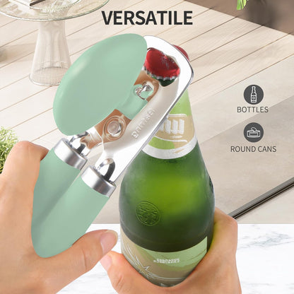 Safring Can Opener Manual, Heavy Duty Stainless Steel Smooth Edge Can Openers With Soft Touch Handle, Oversized Handheld Easy Turn Knob, Multi-Function Bottle Opener, Black