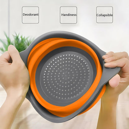 Silicone Colander Collapsible Strainers Set for Kitchen- 2 Pack (5Qt) -Over Home Draining Basket, Food Vegetables & Fruits-Dishwasher Safe, Space Saving Design (Greeen)