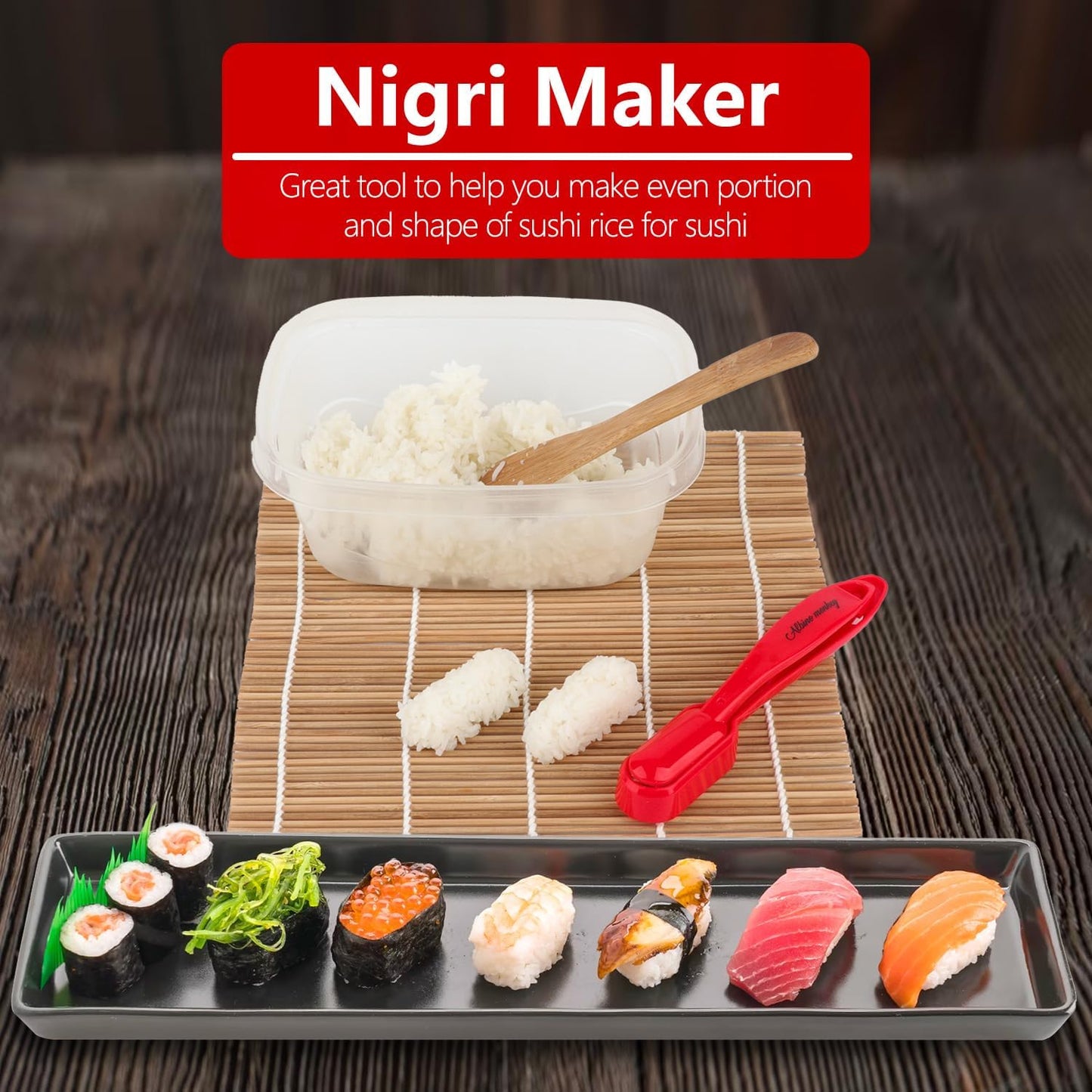 Albino monkey Sushi Making Kit with Pro Sashimi Knife – Roll 10+ Sushi Types – Sushi Bazooka, Bamboo + Dishwasher-Safe Mats, Nigiri Mold & Avocado Slicer Gift Box + Step-by-Step Video Guide