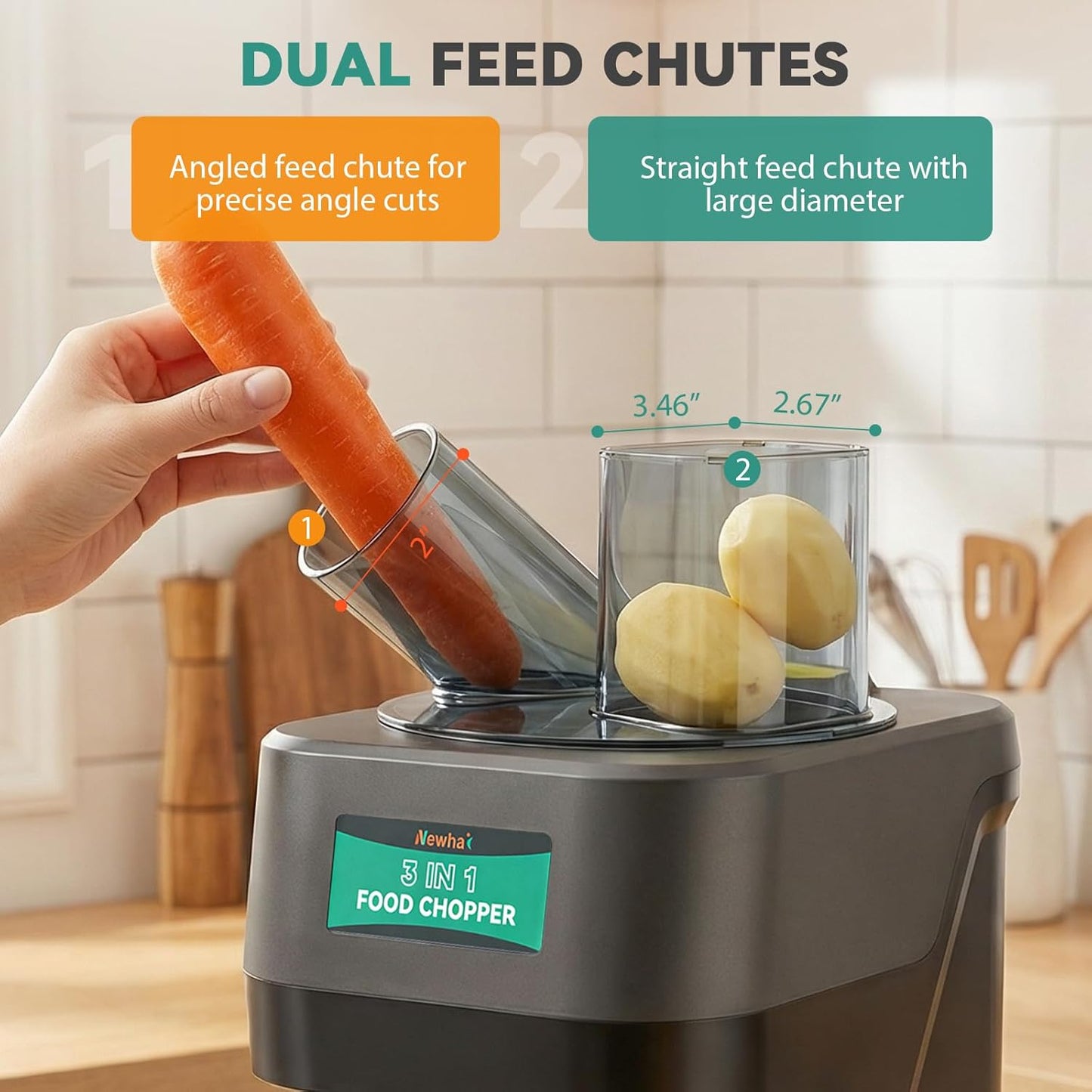 Newhai 3 in 1 Electric Vegetable Dicer Slicer Shredder Multifunctional Vegetable Chopper Automatic Veggie & Fruit Cutter Machine for Commercial & Home Use, 110V, 100W