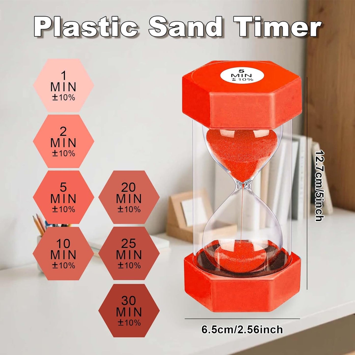 5 Minute Hourglass Sand Timer, Plastic Hexagon Hourglass Sand Clock 5 Min, Reloj De Arena 5 Minutos,Unbreakable Green Hour Glass Sandglass for Classroom Games Kitchen (Green)