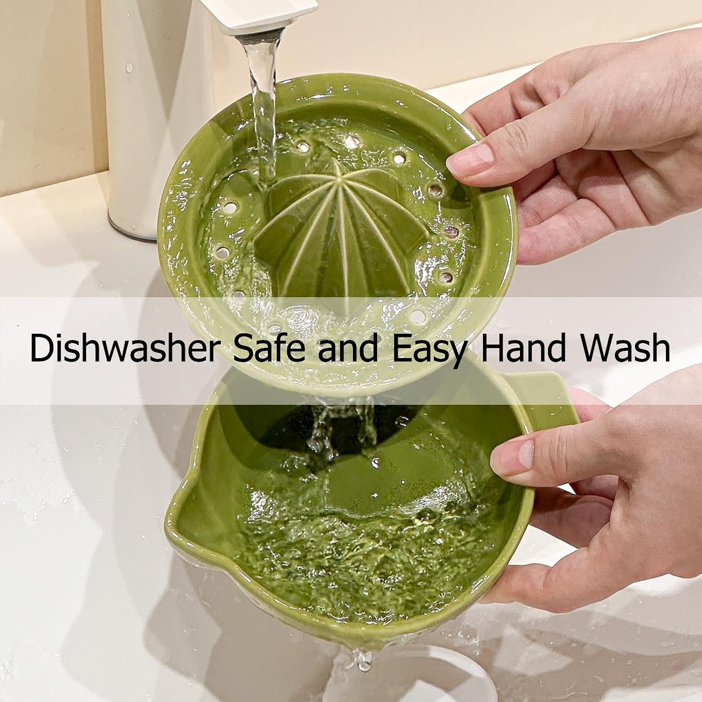 Ceramic Citrus Lemon Orange Juicer Manual Squeezer, Hand Juicer Reamer Rotation Press with 6.8oz Bowl, Strainer Lid, Spout, Handle, Dishwasher Safe, Easy to Clean