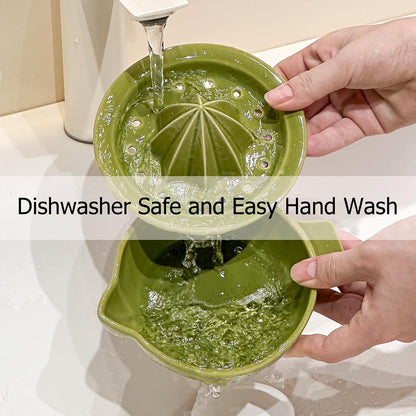 Ceramic Citrus Lemon Orange Juicer Manual Squeezer, Hand Juicer Reamer Rotation Press with 6.8oz Bowl, Strainer Lid, Spout, Handle, Dishwasher Safe, Easy to Clean