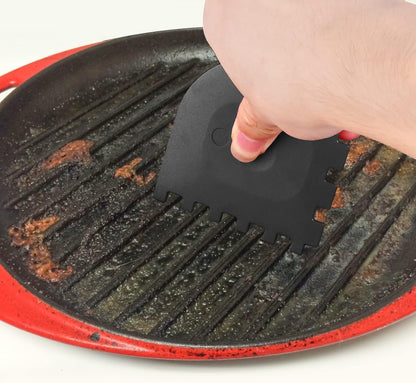 Azureblue Pan Scraper Dish Scraper Food Scraper Tool Plastic Pot Scraper Kitchen Scraper Grease Scraper Cast Iron Skillet Pan Scraper Tool for Cleaning (3 Pcs, Red)
