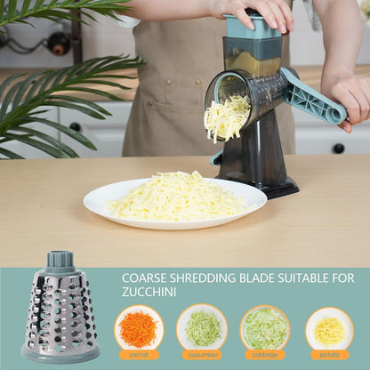 Rotary Cheese Grater with Handle-Versatile Cheese Grater Non-Slip Suction Base,Cheese Shredder & Food Slicer for Cheese,Carrots, Cucumbers,Nuts-Compact & Easy Clean Kitchen Kitchen Tool (blue)