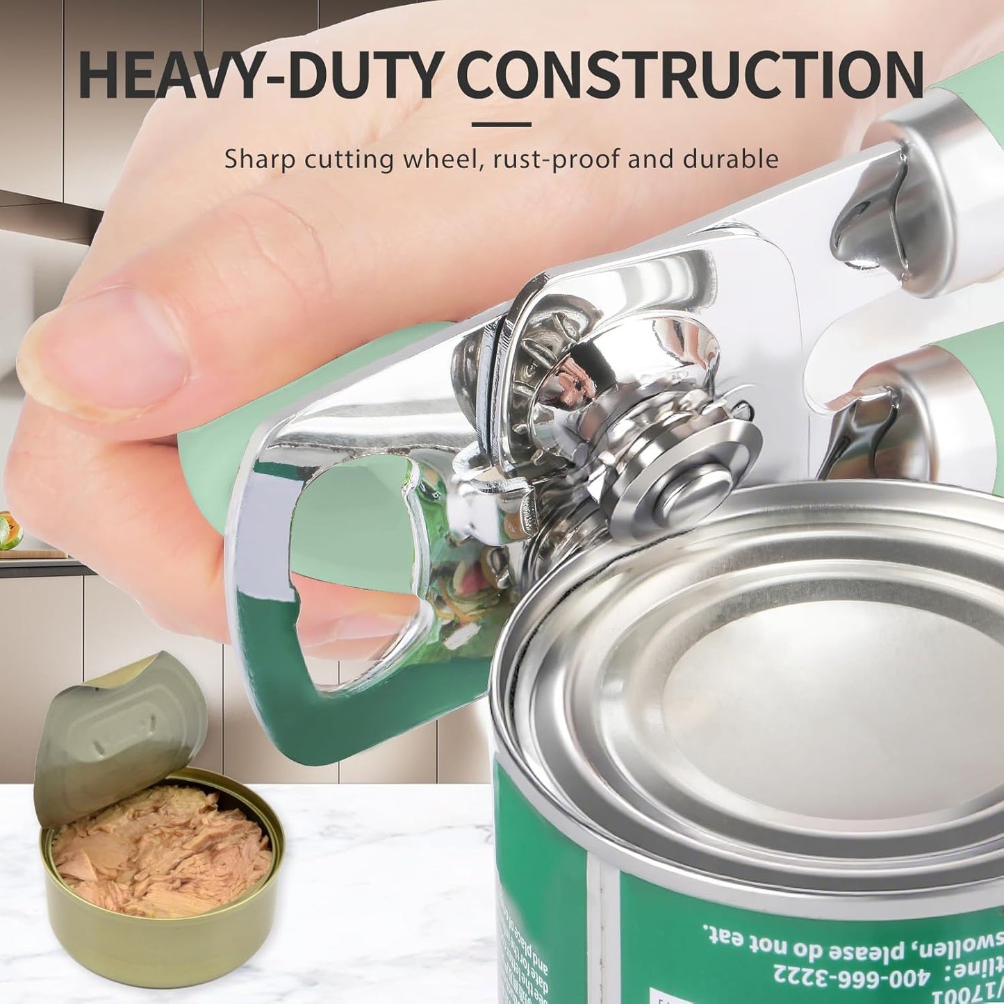 Safring Can Opener Manual, Heavy Duty Stainless Steel Smooth Edge Can Openers With Soft Touch Handle, Oversized Handheld Easy Turn Knob, Multi-Function Bottle Opener, Black