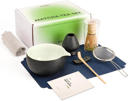 Joiish Matcha Whisk Set, Matcha Kit 10-Pcs, Bamboo Whisk and Ceramic Bowl with Spout & Measuring Spoon & Cup, Japanese Ceremony Matcha Tea Powder Making Tools, Light Green