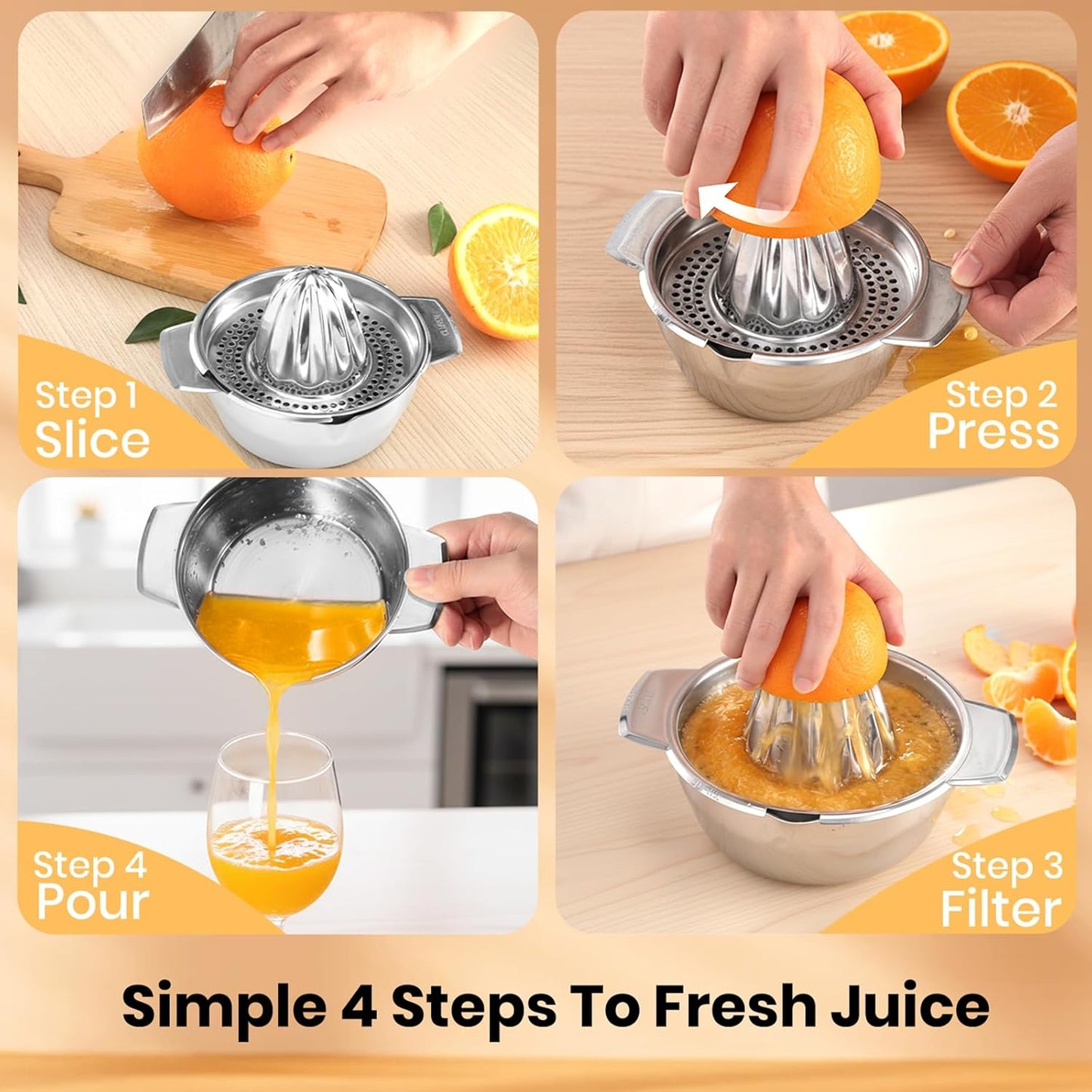 Premium 316L Stainless Steel Lemon Squeezer & Manual Juicer - Heavy Duty Hand Press for Orange, Citrus, Lime | Dishwasher Safe & Anti-Corrosion