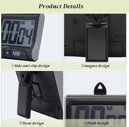 Large LCD Display Kitchen Timer -Magnetic Digital Timers,Loud Alarm,Memory and Fast Forward Function,Cooking Timers for Kitchen,Gym, Meeting, Classroom,Study,Work,Outdoor Activities(Black)