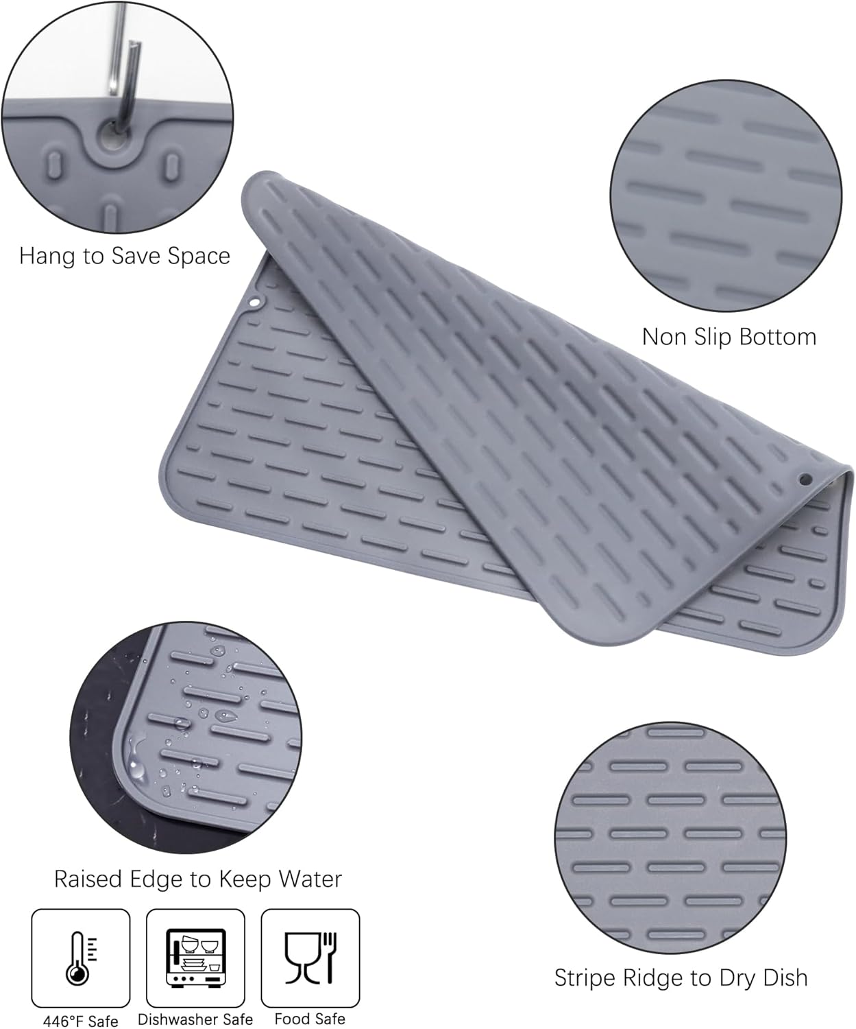 To encounter Silicone Dish Drying Mat - Extral Large 24" x 18" - Set of 2 Flexible Rubber Drying Mat, Heat Resistant Silicone Trivet, Countertop Mat, Dish Draining Mat, Sink Mat