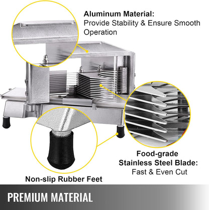 VEVOR Commercial Tomato Slicer, 1/4 inch Tomato Cutter Slicer, Stainless Steel Heavy Duty Cutter Machine, Manual with Non-slip Feet, for Cutting Tomatoes, Cucumbers, Bananas