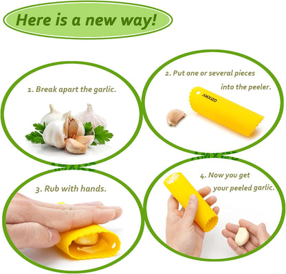 Garlic Press Rocker & Silicone Peeler, Stainless Steel Garlic Mincer Crusher Squeezer Kitchen Tool
