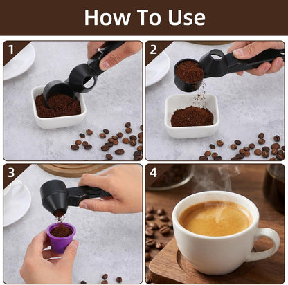 Sibba 2-in-1 Coffee Scoop & Funnel for Refillable Ground Coffee Pods Reusable K Cups Precise Measuring Scoop, Coffees Measuring Scoops with Funnel Tablespoon for Protein Milk Powder, Tea (Black)