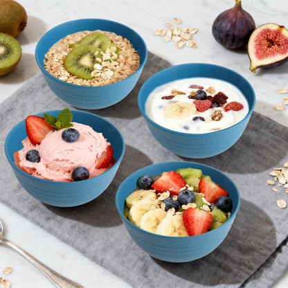 Wheat Straw Bowls Set with Lids, Unbreakable 40 OZ Cereal Bowls Set of 4, Salad Container for Lunch, Microwave & Dishwasher Safe Bowl Set for Kitchen, Picnic, RV, Camping, Multi