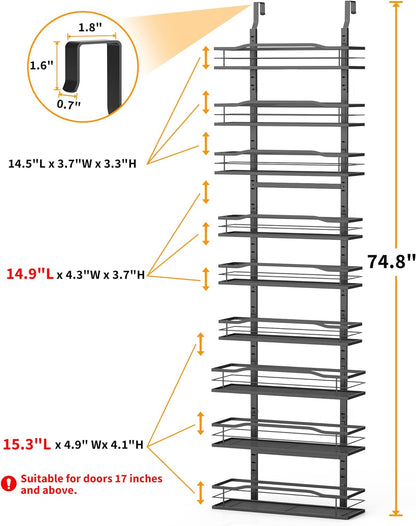 Moforoco 9-Tier Over The Door Pantry Organizer, Pantry Organization and Storage, Black Hanging Basket Wall Spice Rack Seasoning Shelves, Home & Kitchen Bedroom Bathroom House Essentials