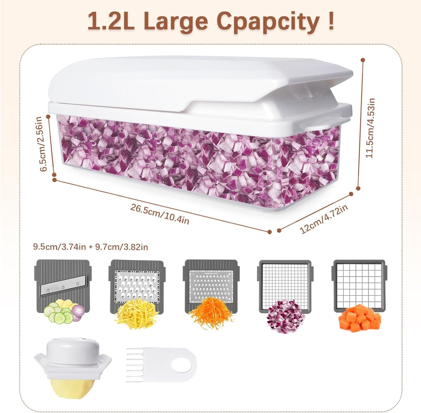LHS Professional Multifunctional Vegetable Chopper Pro Food Chopper with Food Storage Containers, Mandoline Slicer Onion Dicer Fruit Cutter, Kitchen Gadgets and Home Essentials(7 in 1, Black)