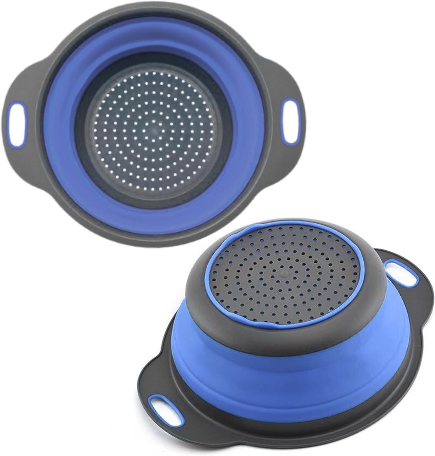 Green Kitchen Strainer Colander Set - 2 PCS Multifunctional Colander Silicone Food Strainers for Kitchen for Pasta and Spaghetti Collapsible with Plastic Handles