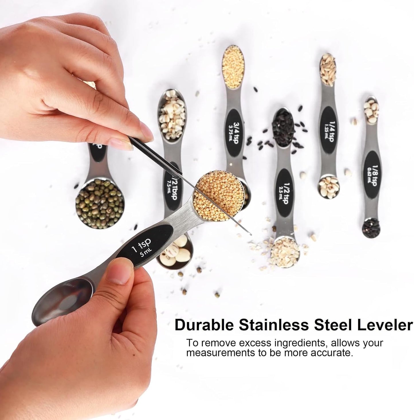 Magnetic Measuring Spoons Set Stainless Steel with Leveler, 8pcs Multicolors Measuring Cups Set for Baking, Measuring Cups and Spoon Set Kitchen Gadgets Apartment Essentials Fits in Spice Jars