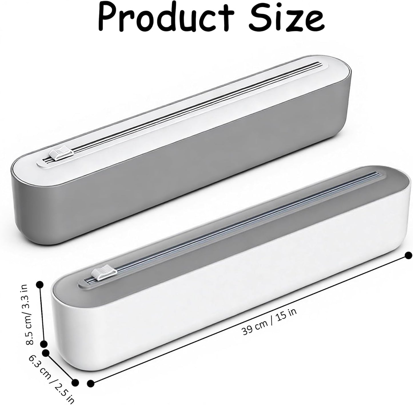 Plastic Wrap Dispenser with Cutter, Gray and White, 15 Inch, Traceless Adhesive Mount, Kitchen Food Storage