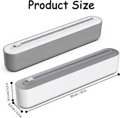 Plastic Wrap Dispenser with Cutter, Gray and White, 15 Inch, Traceless Adhesive Mount, Kitchen Food Storage