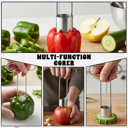 JJUNW Stainless Steel Corer Tool, Pepper Seed Corer Remover Multifunctional Fruit And Vegetable Core Remover Kitchen Gadget for Pepper Pineapple Pear Vegetable Cores