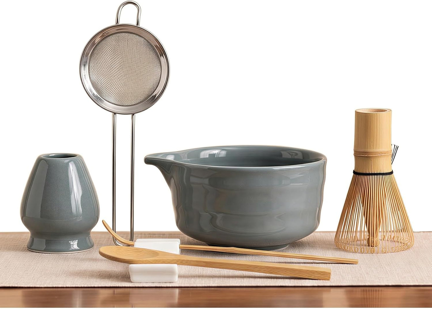 YOLIFE Matcha Whisk Set, Black Matcha Set, Ceramic Matcha Bowl and Whisk (Chasen), Holder, Sifter, Bamboo Scoop, Spoon & Spoon Rest, 7 Pcs Matcha Kit for Matcha Tea Ceremony