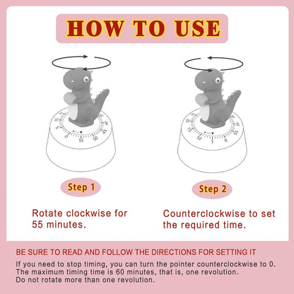 ELE DEPI 60 Minutes Mechanical Kitchen Timer,Cute Dinosaur Timer for Kids,Wind Up Egg Timer for Cooking,Reading,Classroom and Do Sports. (Dark Green)
