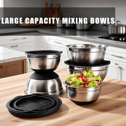Lazycorner Stainless Steel Mixing Bowls with Airtight Lids Set of 7 Stainless Steel Bowls Set with 3 Grater Attachments Great for Serving & Baking