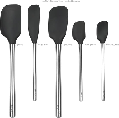 Tovolo Stainless Steel Handled Silicone Spatula Set of 5 White, Dishwasher Safe Kitchen Spatula Set for Cooking Baking, Non Toxic BPA Free Silicone Spatula set with Metal Steel Handle