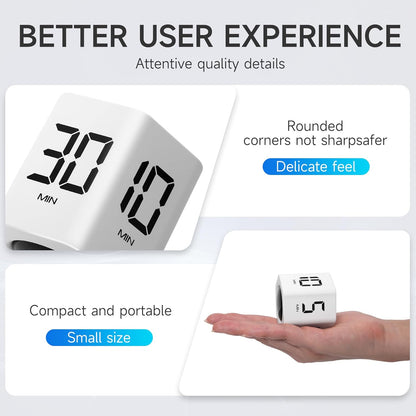 Productivity Timer 1, 5, 10, 30, 60 Minutes Preset, Desk Cube Timer with Gravity Sensor/Mute/Vibration for ADHD, Work, Study, Kitchen, Back to School (Wood Grain)