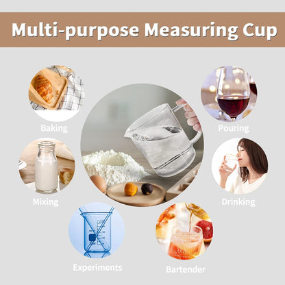 Newness 2-Cup Glass Measuring Cup For Baking and Cooking, (Upgraded, 3 Marking Including Cup/ML/Ounce Scale) Dishwasher, Freezer, Microwave, and Preheated Oven Safe, Essential Kitchen Tools