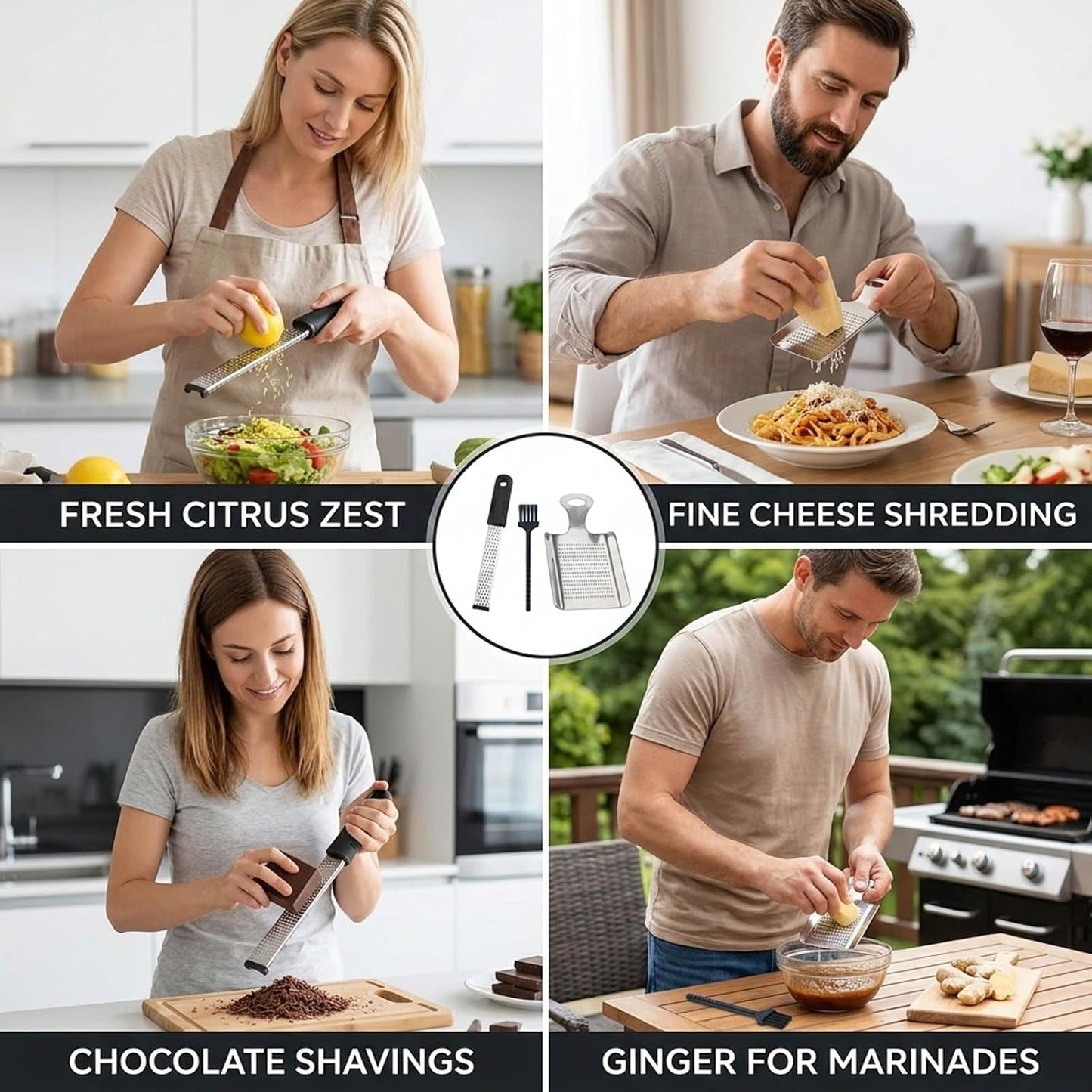 3-Piece Stainless Steel Grater Tools with Small Brush and Mini Grater,Ginger Grater and Garlic Grater Set,12inch Long Grater for Kitchen Use, Multipurpose Grating and Shredding