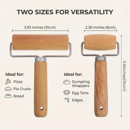 2 Pcs Pastry Roller, Wooden Rolling Pins Pizza Dough Roller Non-Stick Mini Rolling Pin for Pizza, Cookie, Pie, Dumpling, Home Kitchen Baking and Cooking