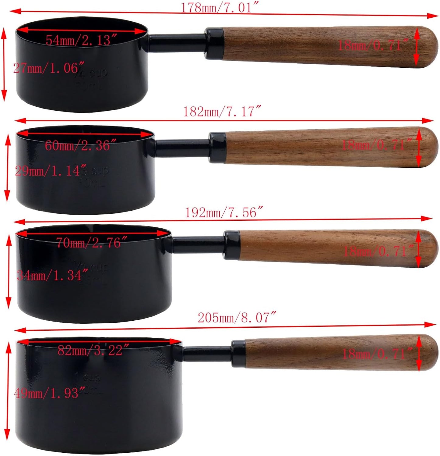 1pcs 1/3 Cup Measuring Cup with Wooden Handle Stainless Steel Measuring Scoop 80ml Measuring Spoon Black 1/3 Measuring Cups for Baking Cooking Wet and Dry Ingredients (80ml)