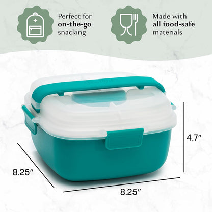 Goodful Stackable Lunch Box Container, Bento Style Food Storage with Removeable Compartments for Sandwich, Snacks, Toppings & Dressing, Leak-Proof and Made without BPA, 56-Ounce, Teal