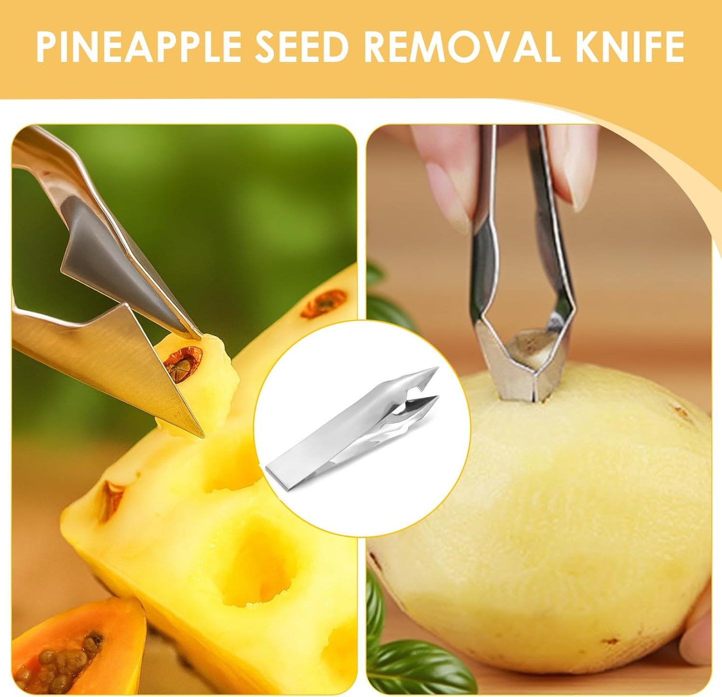 4 Pcs Pineapple Eye Remover Tool Set, Stainless Steel Pineapple Peeler and V-Shape Pineapple Cutter Knife, Multifunction Pineapple Tool for Kitchen, Fruit Store, or Home Use