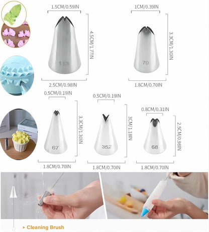 8 Pcs Rose Flower Piping Tips Set,Petal Icing Tips,PipingRose Nozzle,Stainless Steel Cake Decorating Pastry Tools, for CakeDecorating,with A Cleaning Brush (Rose-8pcs)