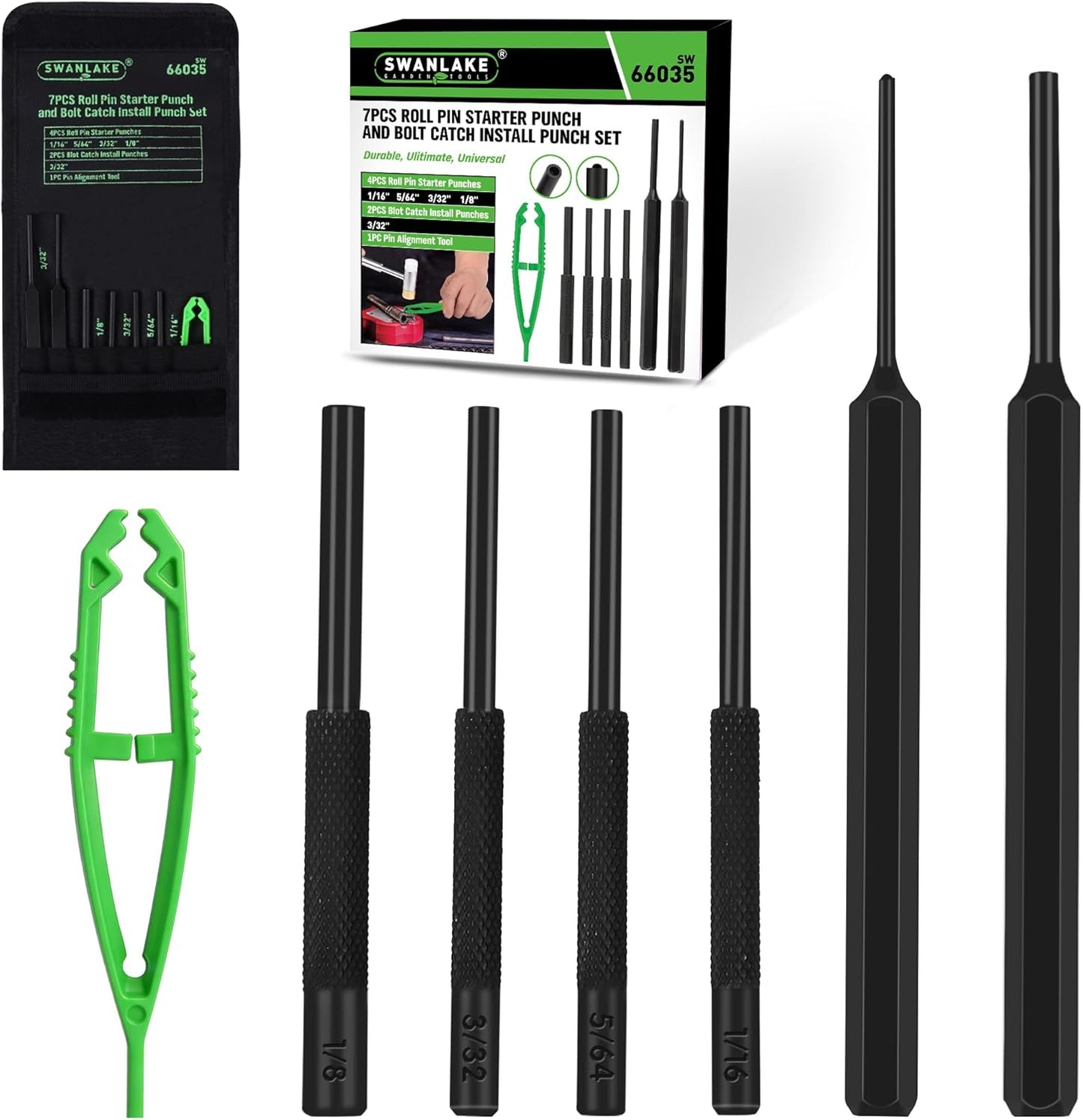 SWANLAKE 9-Pieces Roll Pin Punch Set, Removing Repair Tool with Holder for Automotive, Watch Repair,Jewelry and Craft