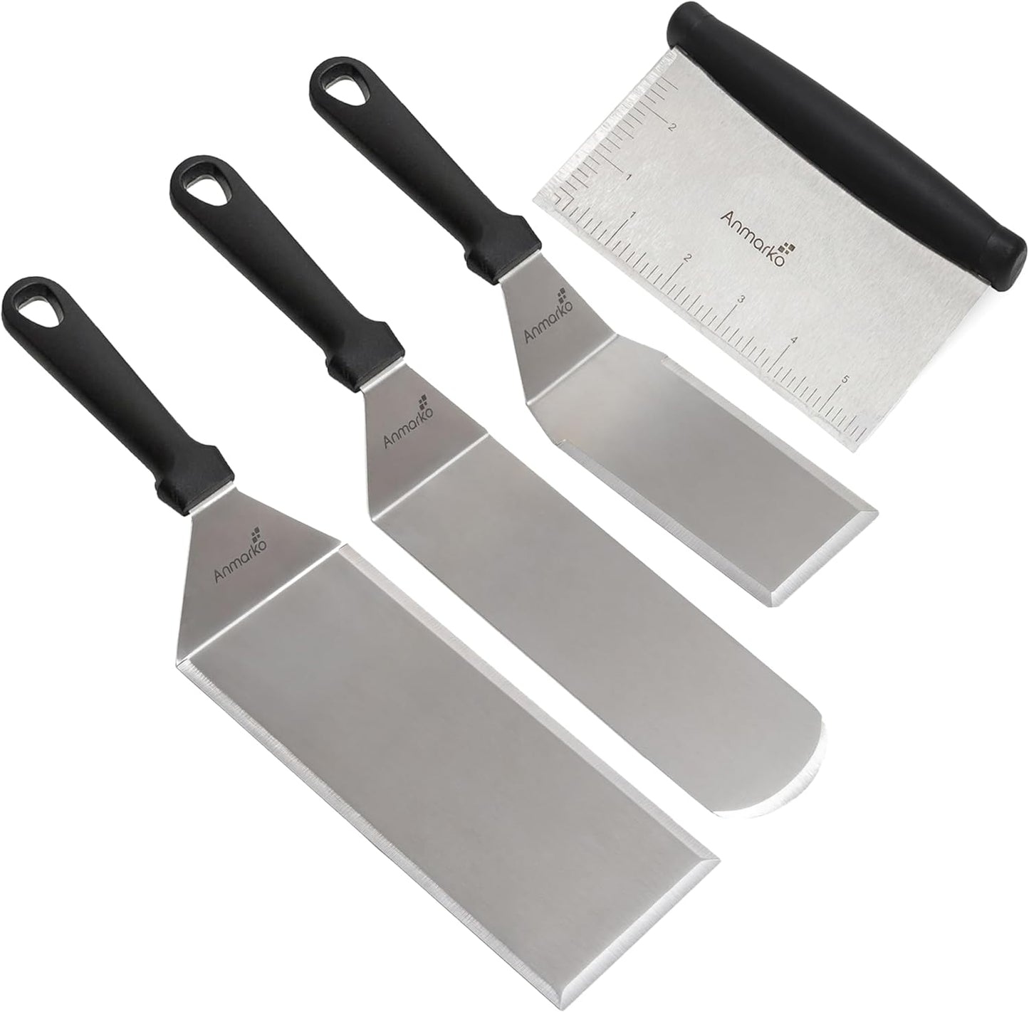 Stainless Steel Metal Spatula Set - Teppaniyaki Spatulas - Griddle Scraper Flat Spatula Pancake Flipper Hamburger Turner - Metal Utensil great for BBQ Grill Flat Top Cast Iron Griddle Accessories