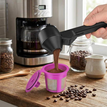 Sibba 2-in-1 Coffee Scoop & Funnel for Refillable Ground Coffee Pods Reusable K Cups Precise Measuring Scoop, Coffees Measuring Scoops with Funnel Tablespoon for Protein Milk Powder, Tea (Black)