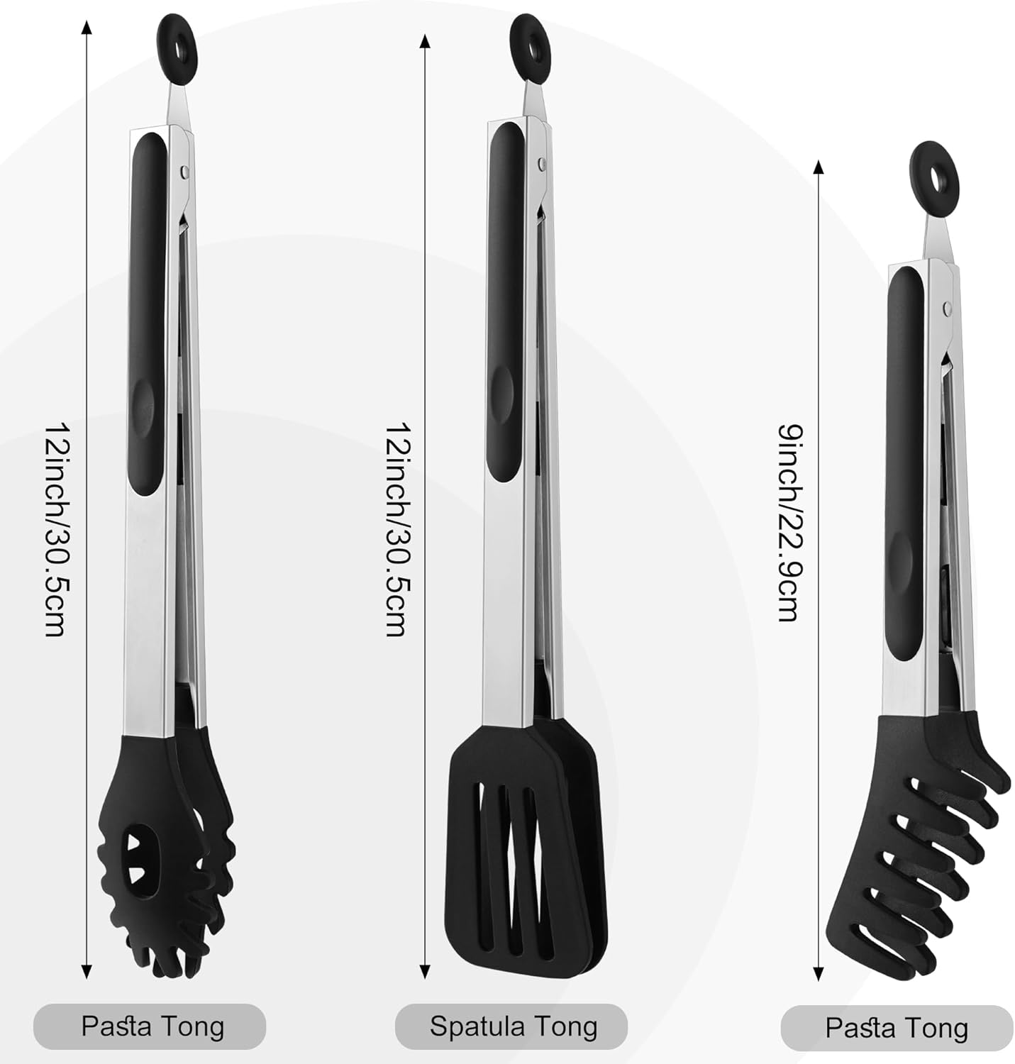 4 PCS Kitchen Tongs with Silicone Tips, 9 & 12-Inch Heat Resistant Silicone Tongs for Cooking Stainless Steel Spaghetti Tong Pasta Tong for Serving Food, Spaghetti, Pasta, BBQ, Salad (4PCS)