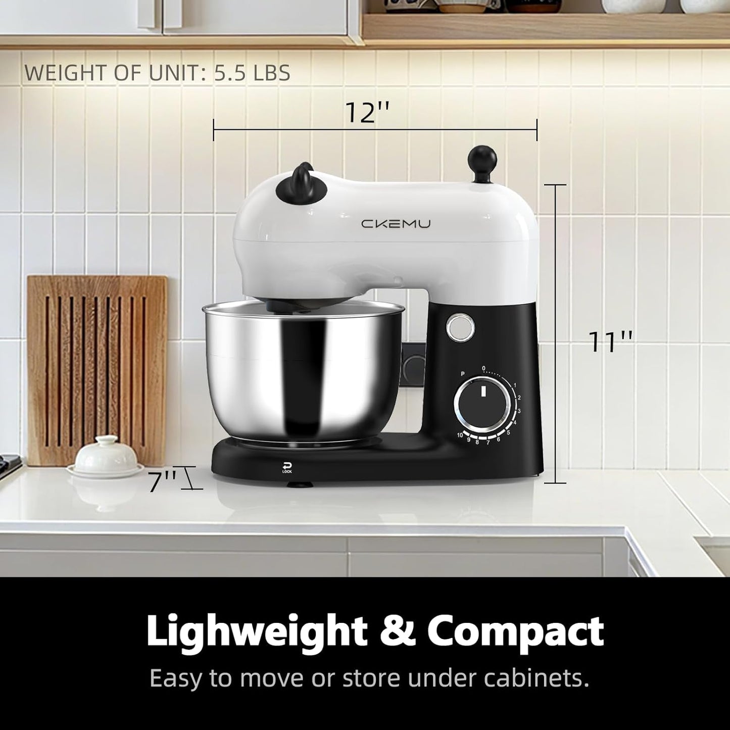 Stand Mixer, Compact & Space-Saving, Stainless Steel Bowl, Unique & Playful Design, Effcient 300W Motor, Dishwasher-Safe Attachments, SM-2549A (Black)