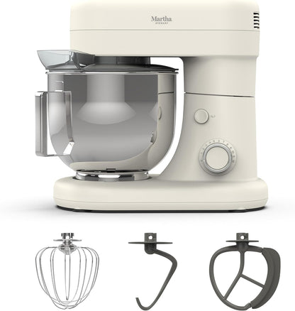 Martha Stewart Tilt-Head Stand Mixer, 12 Speed, 5.3QT Stainless Steel Bowl, Splash Guard with Pour Chute, Whisk, Dough Hook, Flat Beater, Electric Kitchen Baking Mixer, Bread, Cake, Whip, Sky Blue
